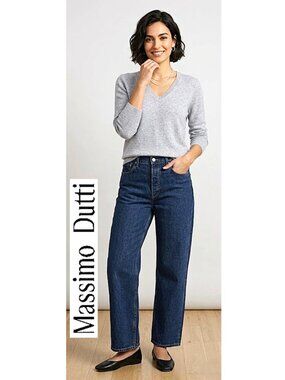 MASSIMO DUTTI - 100% cotton straight leg high rise dark wash jeans